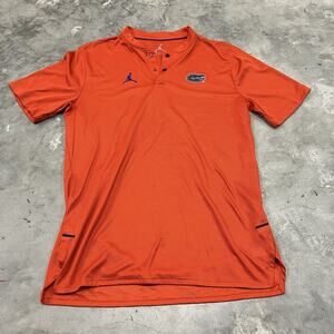 Nike Jordan Henley Tee Shirt Men Small Orange Florida Gators Snap Jumpman Alumni